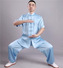 Men Summer Breathable Short Sleeve Kung Fu Shirts Wing Chun Training Vintage