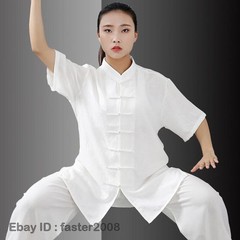 Linen Martial Arts Tai Chi Uniform Kung Fu Wingchun Suit Short Sleeves Outfit