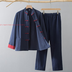 Men Chinese Traditional Linen Cotton Tai Chi Kung Fu Uniform buckle Shirt+pants
