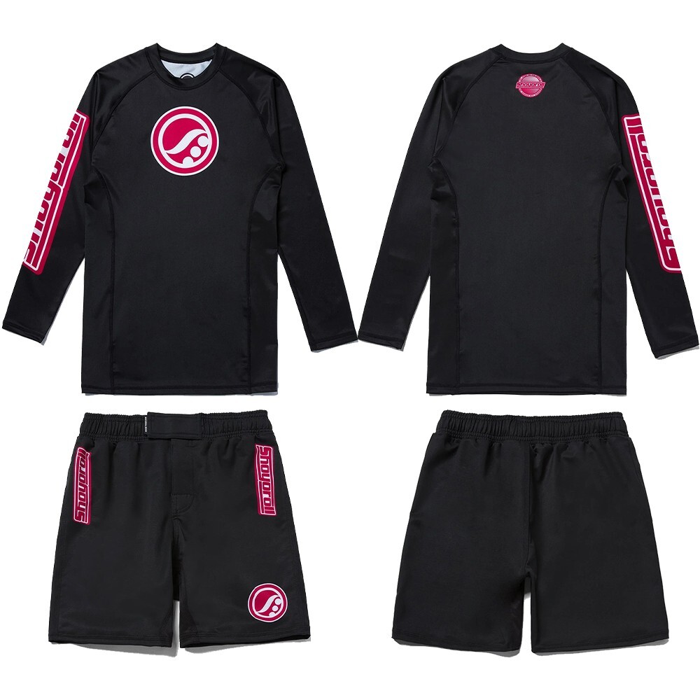 Shoyoroll Crimson Competitor Rash Guard LS & Training Fitted Shorts Grappler Set