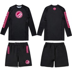 Shoyoroll Crimson Competitor Rash Guard LS & Training Fitted Shorts Grappler Set