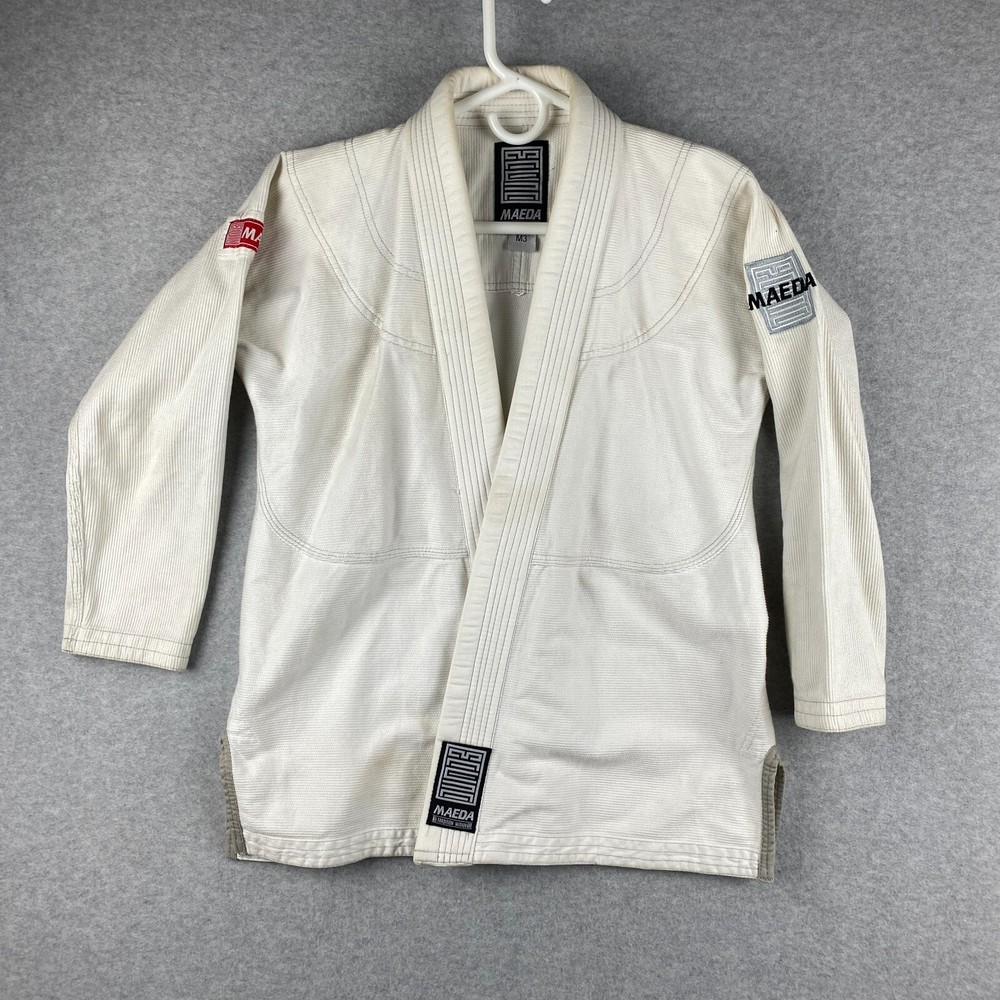 Maeda Kids BJJ Gi Jacket Size M3 White Jiu Jitsu Performance MMA Karate Utility