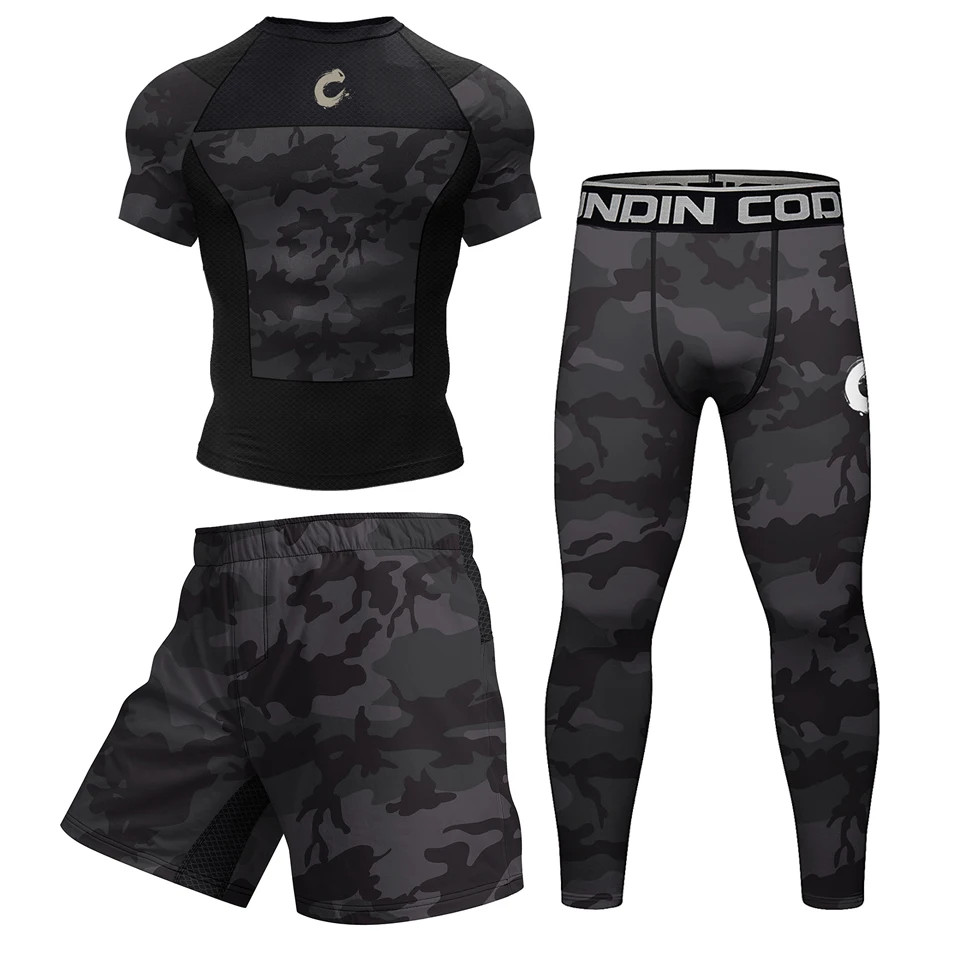Black Camo No Gi BJJ Jiu Jitsu Rashguard or MMA Shorts Spats Sets For No Gi