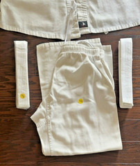 Century Martial Art Uniform White Size2 w/ 2 ~White Belts Taekwondo NIP