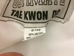 White Officially Approved Taekwondo Uniform 6/190