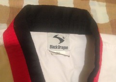 Karate Tae kwon do Uniform Gi; White Youth Size 000 Red Black Lapel SET