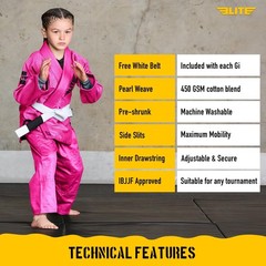 Elite Sports IBJJF Ultra Light BJJ Brazilian Jiu Jitsu Gi for Kids with Presh…