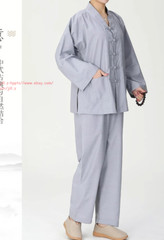 Men Women Shaolin Buddhist Monk Religion Suits Cotton Yoga breathable buckle Set
