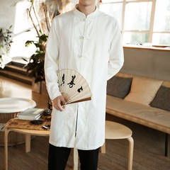 Men Chinese Tang Suit Kung Fu Tai Chi Cotton Linen Traditional Coat Long Uniform