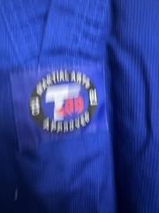 Taekwondo Gi Kids Size 1/150 Blue 2-Piece Used. With 2 Belts Green And White.
