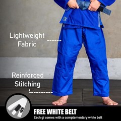 Elite Sports Kids Brazilian Jiu Jitsu Gi Size C2 Blue Preshrunk Fabric Free Belt