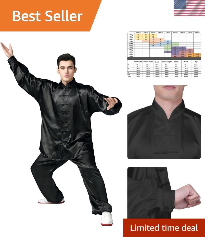Comfortable Black Tai Chi Clothing – Long Sleeve Silk Set for Practitioners