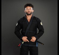 Gold BJJ Aeroweave Gi Black Jiu-Jitsu Black blue Stitching and yellow Logo A1H