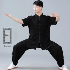 Linen Martial Arts Tai Chi Uniform Kung Fu Wingchun Suit Short Sleeves Outfit