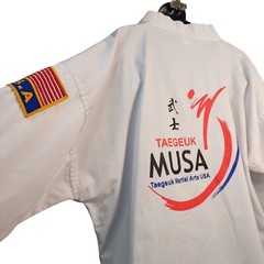 Taegeuk MUSA Martial Arts USA Taekwondo Unisex White Shirt Size 5/190