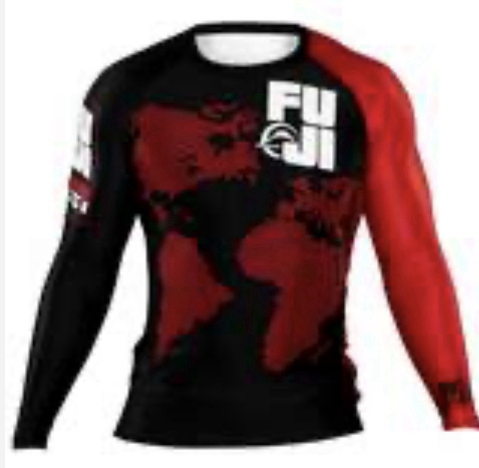 FUJI Sports Sekai 2.0 Red Ranked Long Sleeve Rash Guard BJJ Large