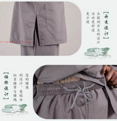 High Quality Casual Suits Buddhist Monk Religion Sets V-Neck Shirt+Pant Uniform