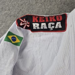 Keiko Raca Kimono Brazilian Jiu Jitsu White Gi Top Size 4 BJJ Gold Heavyweight