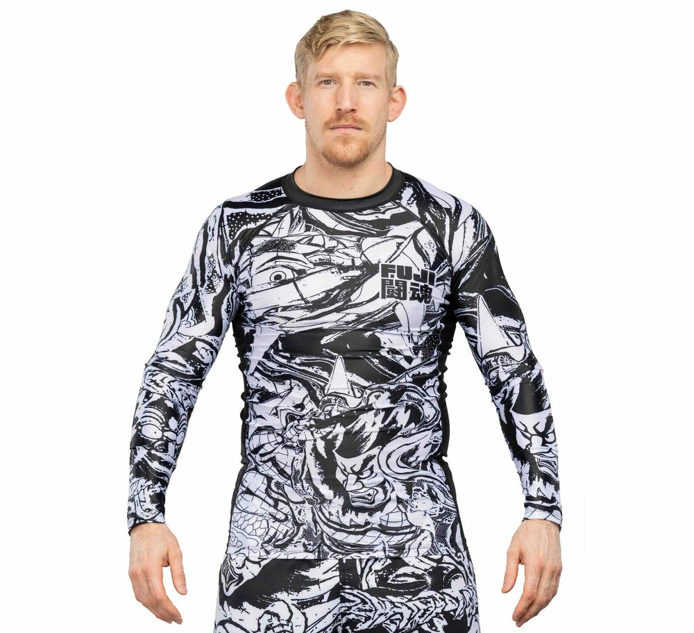 Fuji Fighting Spirit MMA BJJ Jiu Jitsu Long Sleeve LS Rashguard – Black/White
