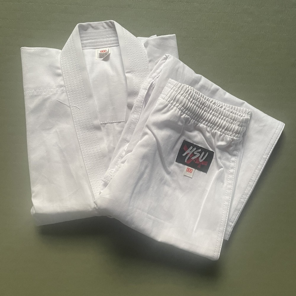 Karate Gi HSU Medium weight White 100% Cotton Size 000