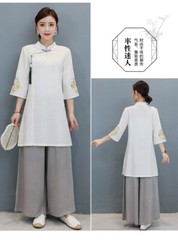 Womens Casual Cotton Linen Yoga Tai Chi Sets Uniform Martial Arts Kung Fu Suit