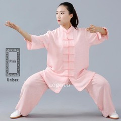 Linen Martial Arts Tai Chi Uniform Kung Fu Wingchun Suit Short Sleeves Outfit