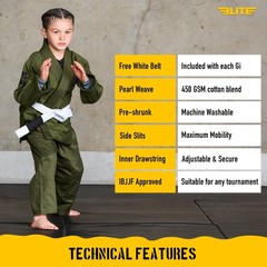 Elite Sports IBJJF Ultra Light BJJ Brazilian Jiu Jitsu Gi for Kids with Presh…