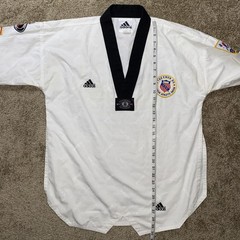 Adidas Taekwondo Dobok Top Mens Medium White Black Collar USA Korea AAU Patches