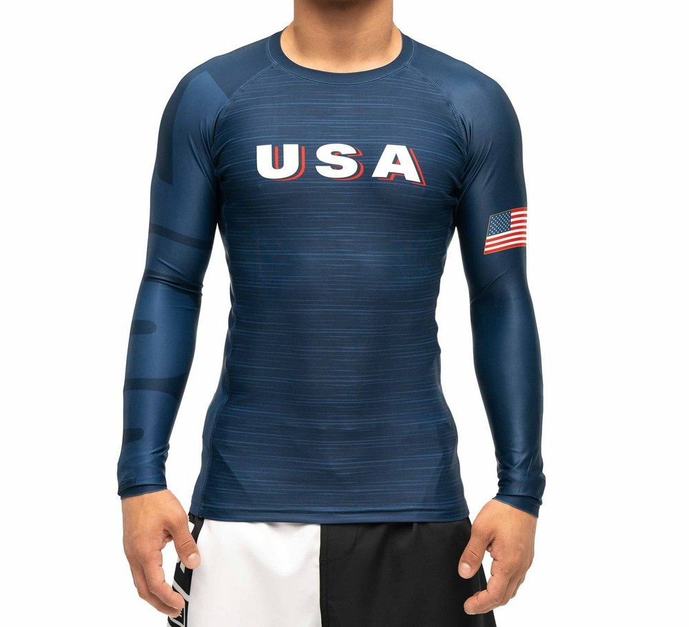 New Fuji USA 2.0 MMA BJJ Jiu Jitsu LongSleeve Long Sleeve LS Rashguard – Blue