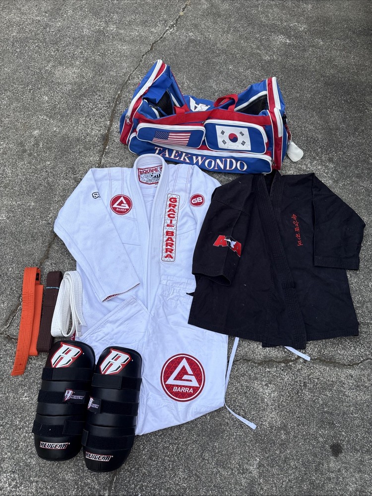 Gracie Barra Gi White BJJ Kimono Set GB1 Size Adult A3 + Revgear Pads + Duffle