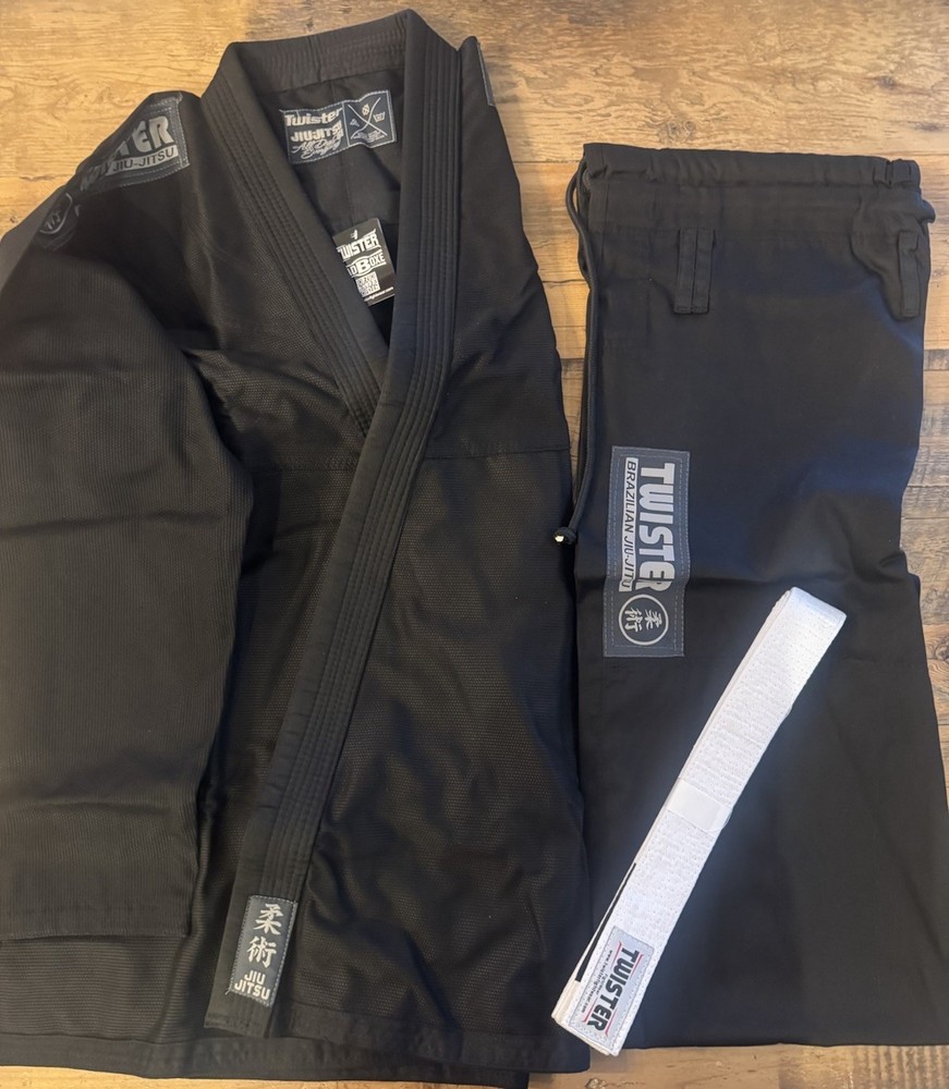 Twister Uniform BLACK Jacket & Pants White Belt Jui-jitsu GI A4 NWT