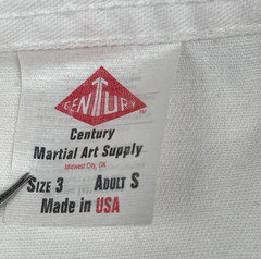 Century Martial Art Supply White Canvas Kimono Top Size 3 Small Made in USA