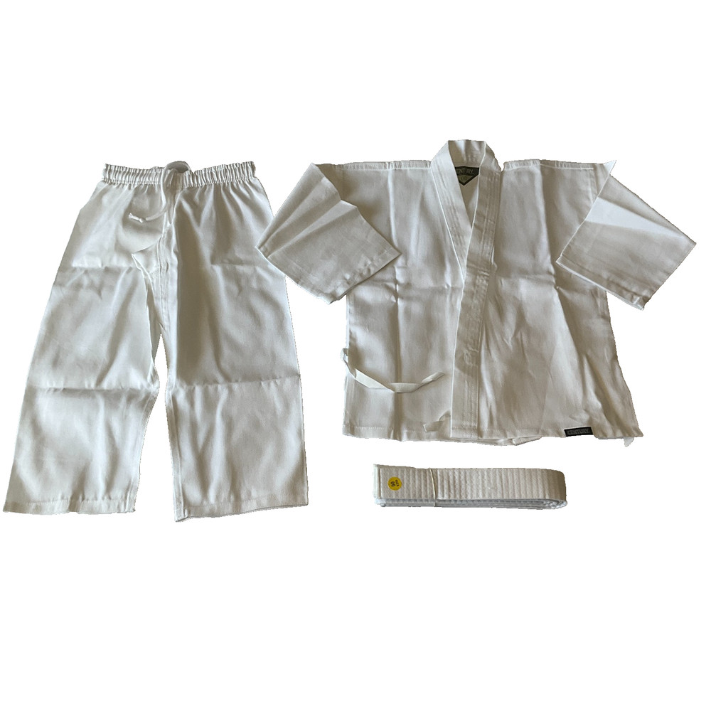 Century Student Uniform Kids Size 00 4-6 White Belt Karate Martial Arts 6 Oz