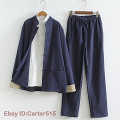 3pcs Traditional Chinese Linen Kung Fu Tai Chi Uniform Retro Plus Size Tang Suit