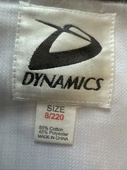 Dynamics White with Black Trim/V-neck Taekwondo Uniform Size 8 (220 Cm)