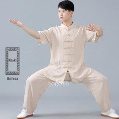 Linen Martial Arts Tai Chi Uniform Kung Fu Wingchun Suit Short Sleeves Outfit
