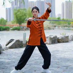 Unisex Tai Chi Kung Fu Suit Set Line Blend Morning Exercise martial arts Uniform