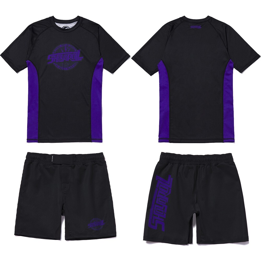 Shoyoroll Purple Haze Competitor Rash Guard SS & Training Fitted Shorts No-Gi