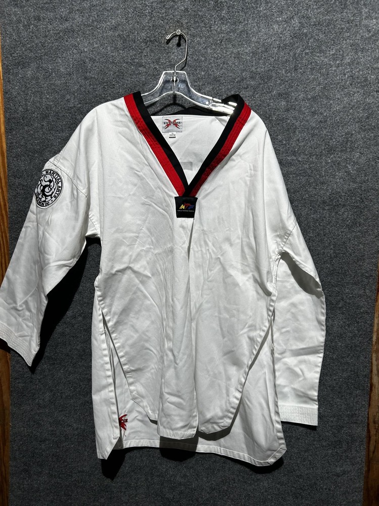 Macho Tae Kwon Do Uniform Gi Top Mens XL White Black Red Collar WTC Patches