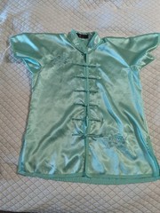 Satin Uniform, tai chi kung fu wing chun, top pants belt, green, short sleeve