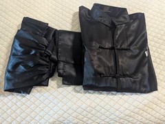 Satin Uniform, tai chi kung fu wing chun, top pants belt, black, long sleeve