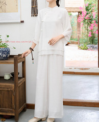 Womens Cotton Linen Kung Fu Tai Chi Uniform Martial Arts yoga Wear Summer Suit