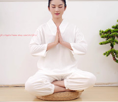 Women Men Meditation Monk uniform Chinese Style Lay Zen Kung Fu Tai Chi Suits