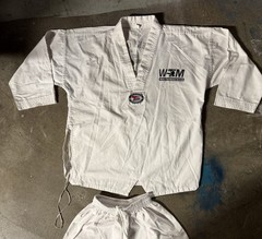 Size 2 Martial Arts WYCO Taekwondo EDU White Outfit Uniform Top & Pants Nice ✅