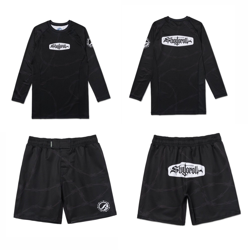 Shoyoroll Barb Wire Rash Guard LS (Black) & Short Bjj No Gi Uniform Competitor
