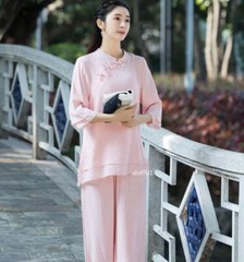 New Women Tai Chi Top+pant Martial Arts Kung Fu Yoga Uniform Cotton Linen Sports