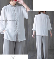 Women’s Cotton Linen Shirts +Pants Tai Chi Sets Blouse Arts Kung Fu Su Uniforms