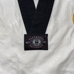 Adidas Taekwondo Dobok Top Mens Medium White Black Collar USA Korea AAU Patches