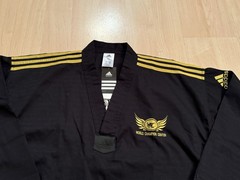 NWT Adidas World Champion Center Taekwondo Gi Jacket With 3 Stripes Black Gold