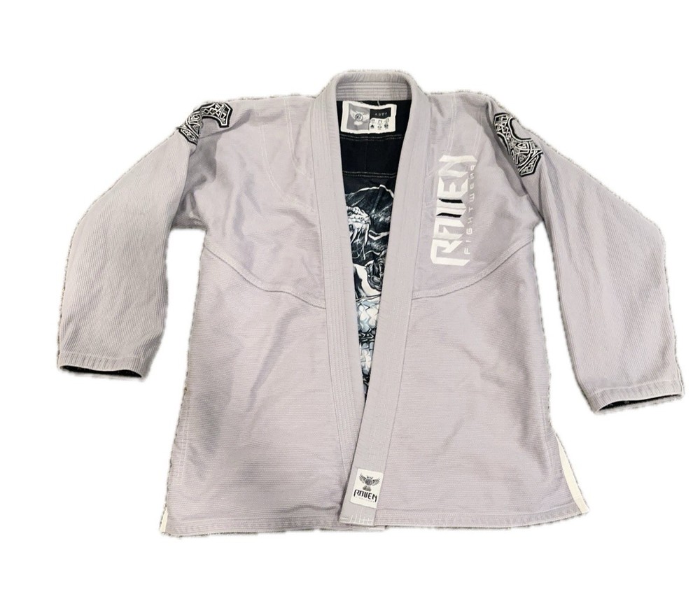 Raven Fightwear Men’s Thor Nordic Uniform Premium BJJ Gi Grey A3t1 Top A2t1 Bott
